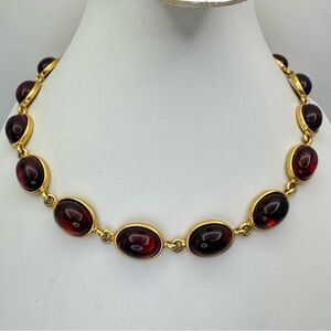 Vintage Gold Tone Faux Tortoiseshell Cabochon Link Statement Necklace